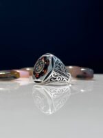 Red Zircon Stone Silver Ring #093 - Image 2