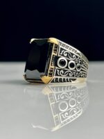 Black Zircon Stone Silver Ring #099