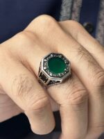 Green Agate Stone Silver Ring #019 - Image 2