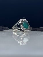 Green Agate Stone Silver Ring #019 - Image 3