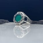 Green Agate Stone Silver Ring #019