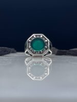 Green Agate Stone Silver Ring #019 - Image 5