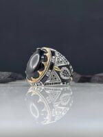 Black Agate Stone Silver Ring #021 - Image 3
