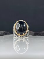Black Agate Stone Silver Ring #021 - Image 2