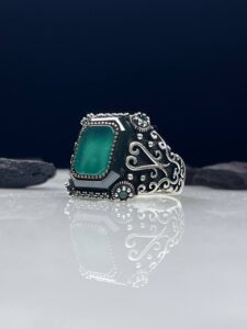 GREEN AQEEQ SILVER RING