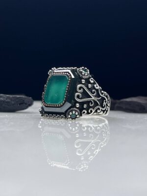 GREEN AQEEQ SILVER RING