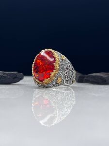 Amber Stone Silver Ring