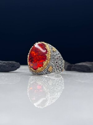 Amber Stone Silver Ring