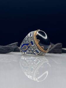 Black Aqeeq Silver Ring