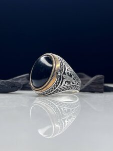 Black Aqeeq Silver Ring