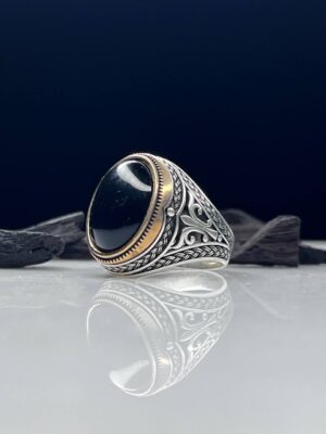 Black Aqeeq Silver Ring
