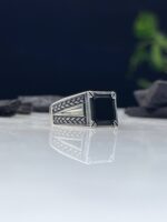 Black Onyx Stone Silver Ring #044