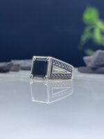 Black Onyx Stone Silver Ring #044 - Image 2