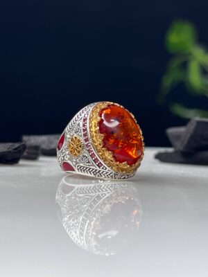 Amber Stone Silver Ring