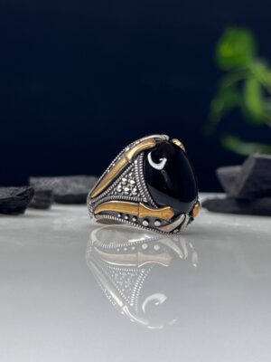 Black Aqeeq Stone Silver Ring