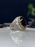 Black Aqeeq Stone Silver Ring #051 - Image 3