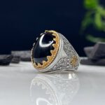 Black Aqeeq Stone Silver Ring #051