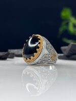 Black Aqeeq Stone Silver Ring #051