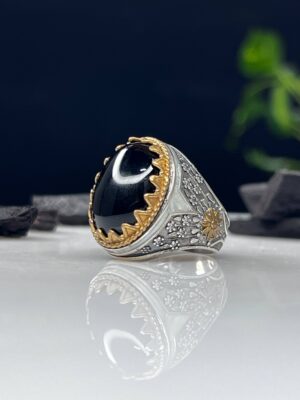 Black Aqeeq Stone Silver Ring