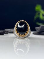 Black Aqeeq Stone Silver Ring #051 - Image 2