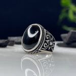 Black Aqeeq Stone Silver Ring #055