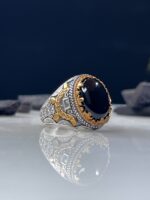 Black Aqeeq Stone Silver Ring #054
