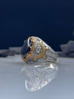 Black Aqeeq Stone Silver Ring #054 - Image 2