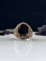 Black Aqeeq Stone Silver Ring #054 - Image 3