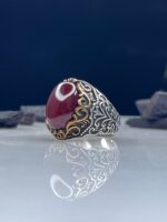 Aqeeq Stone Silver Ring #057 - Image 3