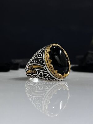 Black Aqeeq Stone Silver Ring