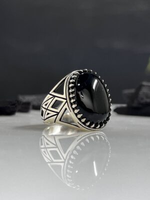 Black Aqeeq Stone Silver Ring