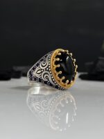 Black Aqeeq Stone Silver Ring #060 - Image 3