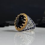 Black Aqeeq Stone Silver Ring #060