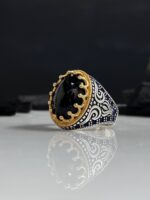Black Aqeeq Stone Silver Ring #060