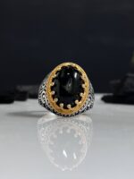 Black Aqeeq Stone Silver Ring#058 - Image 3