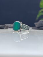 Green Aqeeq Stone Silver Ring - Image 3