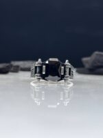 Black Zircon Stone Silver Ring #066 - Image 3