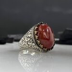 Aqeeq Stone Silver Ring #067