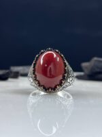 Aqeeq Stone Silver Ring #067 - Image 2