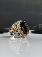 Black Aqeeq Stone Silver Ring #068 - Image 2