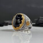 Black Aqeeq Stone Silver Ring #068