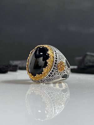 Black Aqeeq Stone Silver Ring