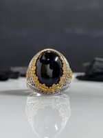Black Aqeeq Stone Silver Ring #068 - Image 3