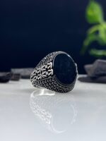Black Onyx Stone Silver Ring #068 - Image 2