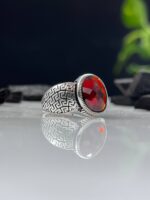 Red Zircon Stone Silver Ring #069 - Image 3