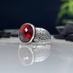 Red Zircon Stone Silver Ring #069