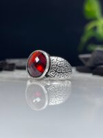 Red Zircon Stone Silver Ring #069