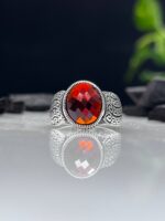Red Zircon Stone Silver Ring #069 - Image 2