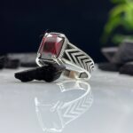 Red Zircon Stone Silver Ring #072