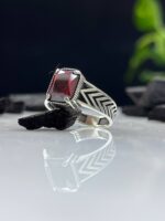 Red Zircon Stone Silver Ring #072